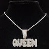 Men Women Hip Hop Queen Letter Pendant Necklace 13mm Crystal Cuban Chain HipHop Iced Out Bling Necklaces Charm Jewelry