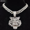 Men Women Hip Hop Tiger Pendant Necklace with 13mm Miami Cuban Chain Iced Out Bling HipHop Necklaces Charm Jewelry