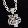 Men Women Hip Hop Tiger Pendant Necklace with 13mm Miami Cuban Chain Iced Out Bling HipHop Necklaces Charm Jewelry