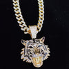 Men Women Hip Hop Tiger Pendant Necklace with 13mm Miami Cuban Chain Iced Out Bling HipHop Necklaces Charm Jewelry