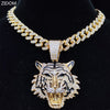 Men Women Hip Hop Tiger Pendant Necklace with 13mm Miami Cuban Chain Iced Out Bling HipHop Necklaces Charm Jewelry