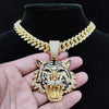 Men Women Hip Hop Tiger Pendant Necklace with 13mm Miami Cuban Chain Iced Out Bling HipHop Necklaces Charm Jewelry