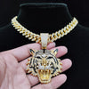 Men Women Hip Hop Tiger Pendant Necklace with 13mm Miami Cuban Chain Iced Out Bling HipHop Necklaces Charm Jewelry
