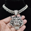 Men Women Hip Hop Tiger Pendant Necklace with 13mm Miami Cuban Chain Iced Out Bling HipHop Necklaces Charm Jewelry