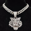 Men Women Hip Hop Tiger Pendant Necklace with 13mm Miami Cuban Chain Iced Out Bling HipHop Necklaces Charm Jewelry