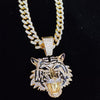 Men Women Hip Hop Tiger Pendant Necklace with 13mm Miami Cuban Chain Iced Out Bling HipHop Necklaces Charm Jewelry