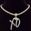 Men Women Hip Hop XO Letters Pendant Necklace with 4mm Zircon Tennis Chain Iced out Bling Necklaces HipHop Jewelry