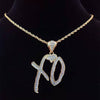 Men Women Hip Hop XO Letters Pendant Necklace with 4mm Zircon Tennis Chain Iced out Bling Necklaces HipHop Jewelry