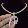Men Women Hip Hop XO Letters Pendant Necklace with 4mm Zircon Tennis Chain Iced out Bling Necklaces HipHop Jewelry