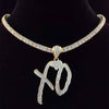 Men Women Hip Hop XO Letters Pendant Necklace with 4mm Zircon Tennis Chain Iced out Bling Necklaces HipHop Jewelry