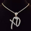 Men Women Hip Hop XO Letters Pendant Necklace with 4mm Zircon Tennis Chain Iced out Bling Necklaces HipHop Jewelry