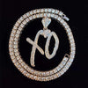 Men Women Hip Hop XO Letters Pendant Necklace with 4mm Zircon Tennis Chain Iced out Bling Necklaces HipHop Jewelry