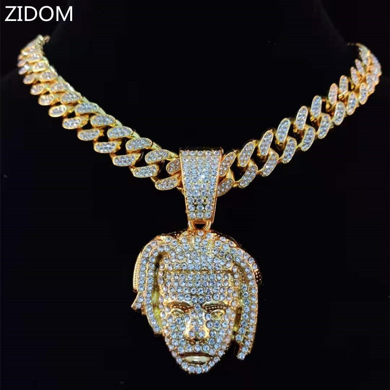 Men Women Hip Hop XXXtentacion Pendant Necklace with 13mm Miami Cuban Chain Iced Out Bling HipHop Necklaces Jewelry