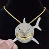 Men Women Hip hop Iced out Bling Big Size Shark Pendant Necklace 13mm crystal Cuban Chain Hiphop Necklaces Charm jewelry