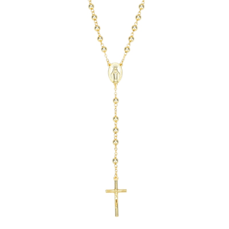 Men Women Light Yellow Gold-color Catholic Religious Virgin Mary Guadalupe Rosary Necklace Jewelry 6mm Prayer Beads