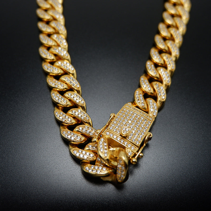 Men Zircon Cuban Miami Link Necklace Copper Material CZ Clasp Iced Out Gold Silver hop Chain Necklace 18 20 22 24inch