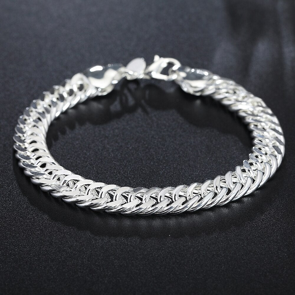 Men's 925 Stamp Silver Color Cuff 10mm Wide 8'' Snake Chain Bracelets for Women Charm Bracelet Party Jewelry Christmas