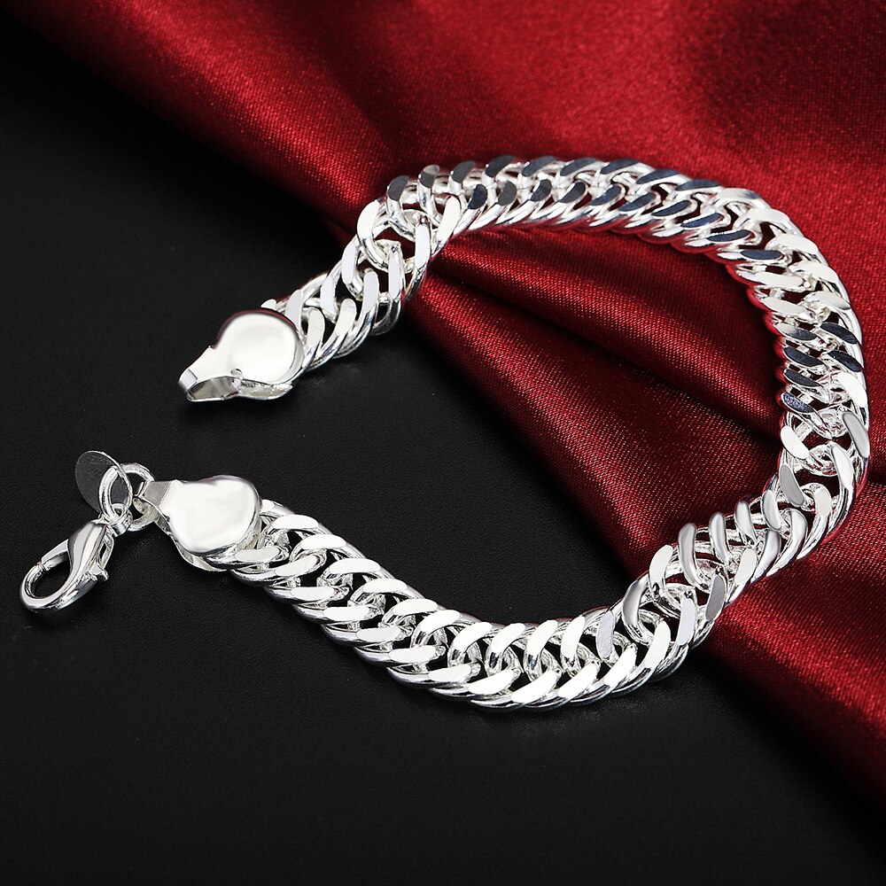 Men's 925 Stamp Silver Color Cuff 10mm Wide 8'' Snake Chain Bracelets for Women Charm Bracelet Party Jewelry Christmas