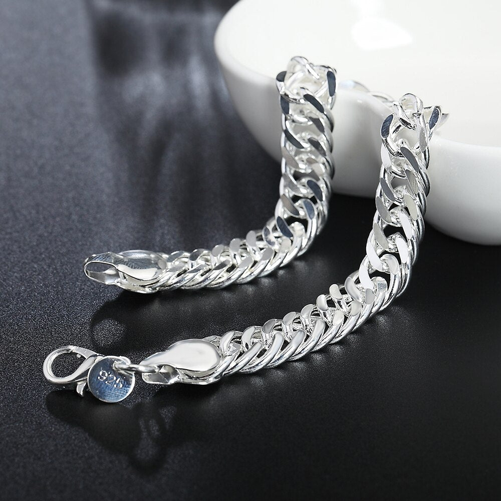 Men's 925 Stamp Silver Color Cuff 10mm Wide 8'' Snake Chain Bracelets for Women Charm Bracelet Party Jewelry Christmas