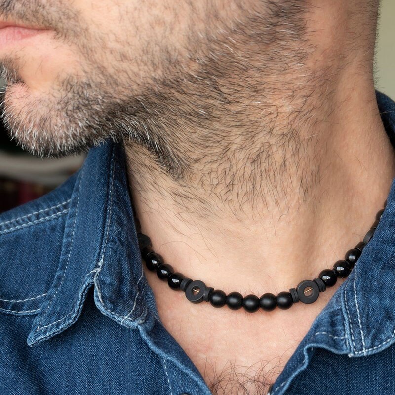 Mens Choker Necklace Onyx Necklace Mens Beaded Choker - Surfer Necklace - Men's Jewelry - Boys Necklace, Boys Choker