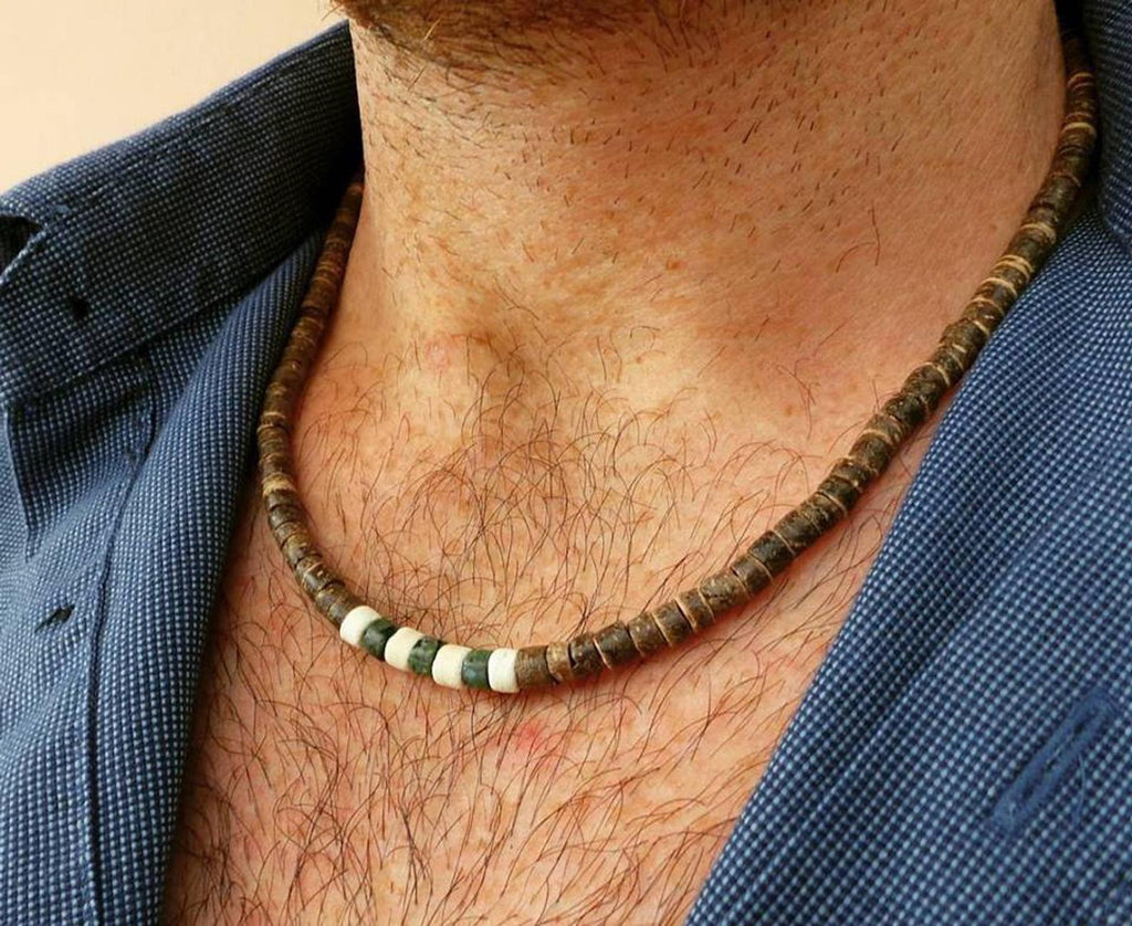 Copper Hematite Gray Brown Wood Metal Long Beaded Mens Necklace - Alph –  Dana LeBlanc Designs