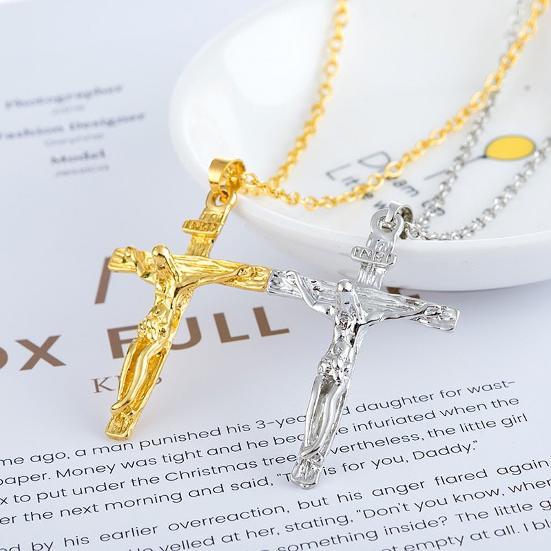 Men's Chained Christian Jewelry Gift Vintage Cross Crucifix Pendant and Golden Necklace Easter Gift парные кулоны collar hombre