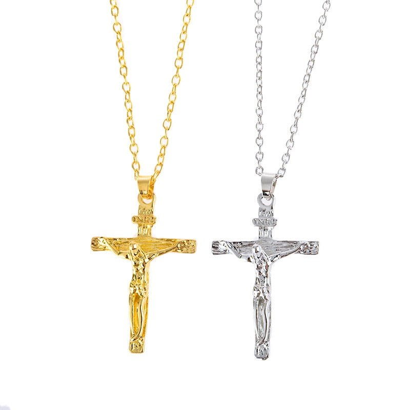 Men's Chained Christian Jewelry Gift Vintage Cross Crucifix Pendant and Golden Necklace Easter Gift парные кулоны collar hombre