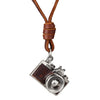 Men's Cool Creative Design Rock Charm Punk Black Brown Camera Pendant Necklace Genuine Leather Necklace