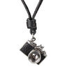 Men's Cool Creative Design Rock Charm Punk Black Brown Camera Pendant Necklace Genuine Leather Necklace