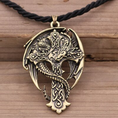 Men's Dragon Pendant Necklace Celt Vintage Metal Dragon Wing Cross Sword Punk religious guardian Gothic Necklaces Unique Design