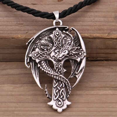 Men's Dragon Pendant Necklace Celt Vintage Metal Dragon Wing Cross Sword Punk religious guardian Gothic Necklaces Unique Design