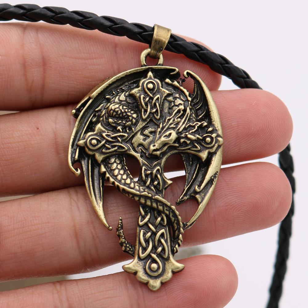 Men's Dragon Pendant Necklace Celt Vintage Metal Dragon Wing Cross Sword Punk religious guardian Gothic Necklaces Unique Design
