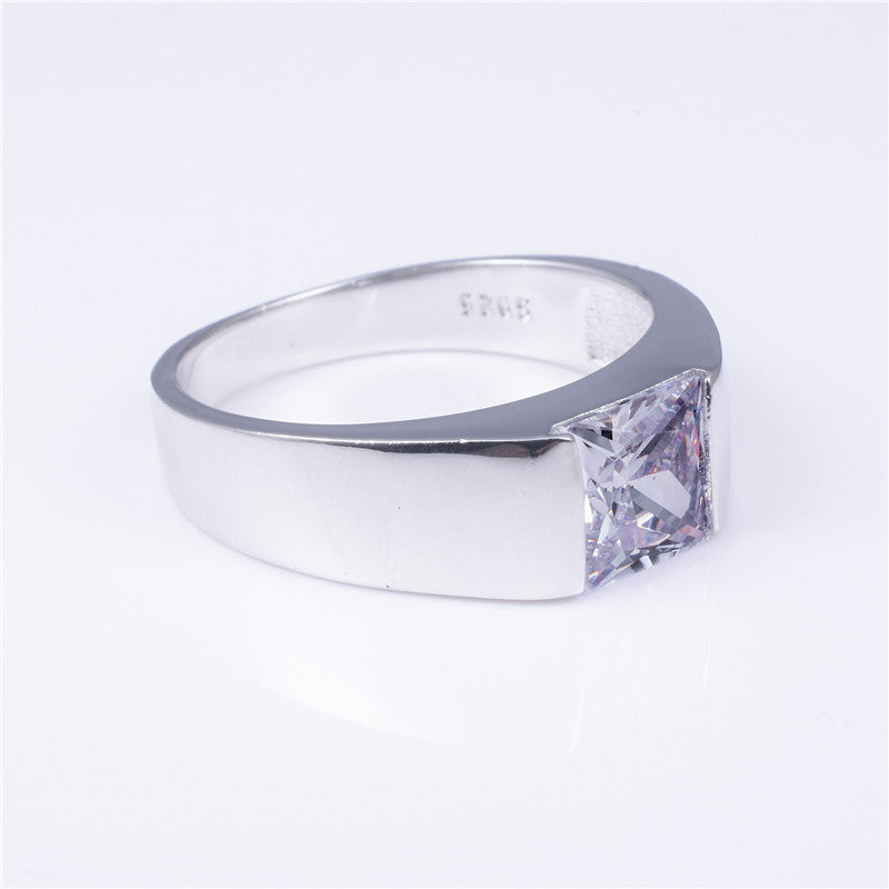 Men's Eternity 925 Sterling Silver Square Diamond Simulated CZ Stone Solitaire Ring Size 8-12