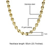 Men's Gold Color Punk Style Beads Personality Trend Coffee Bean Chain Necklace Birthday Gift