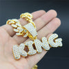 Men's Hip Hop Jewelry King Pendants Necklaces Bling Ice Out Rhinestone Gold Cuban Link Chain Letter Choker Rapper Jewelry Gifts