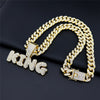 Men's Hip Hop Jewelry King Pendants Necklaces Bling Ice Out Rhinestone Gold Cuban Link Chain Letter Choker Rapper Jewelry Gifts