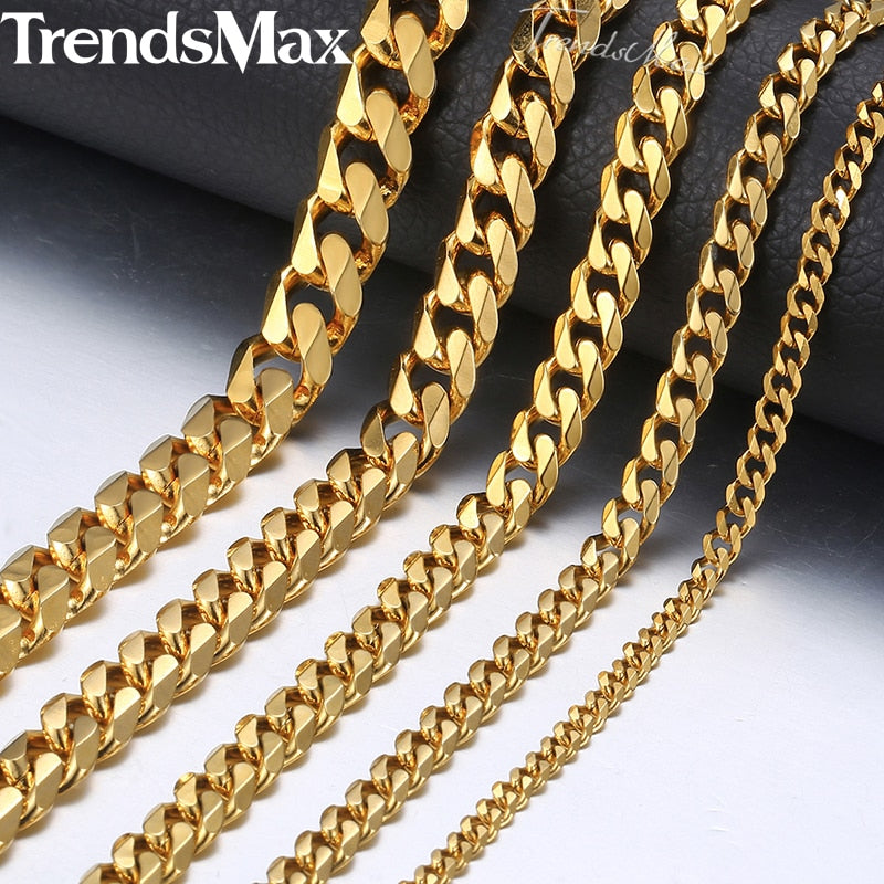 Men's Hiphop Necklace Stainless Steel Cuban Link Chain Gold Black Silver Long Necklace for Men Fashion Jewelry Gift 18-36 KNM08