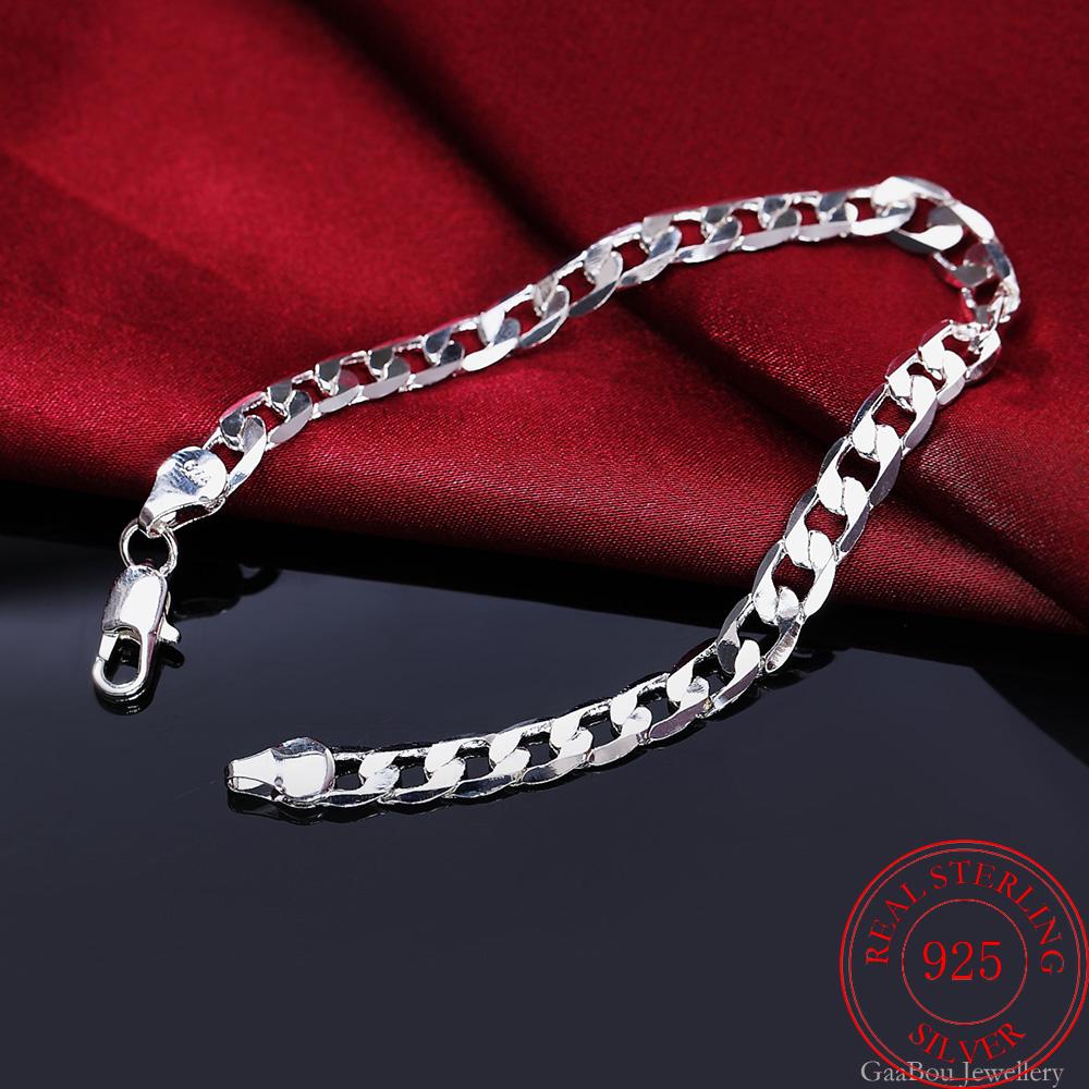 Men's Jewelry 925 Stamp Silver Color 8MM Link Chain Bracelet Bangle of Women Party Gift Pulseiras Christmas