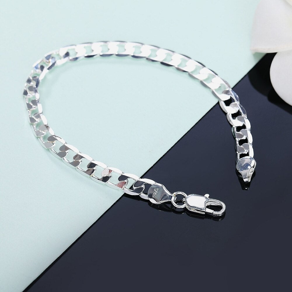 Men's Jewelry 925 Stamp Silver Color 8MM Link Chain Bracelet Bangle of Women Party Gift Pulseiras Christmas