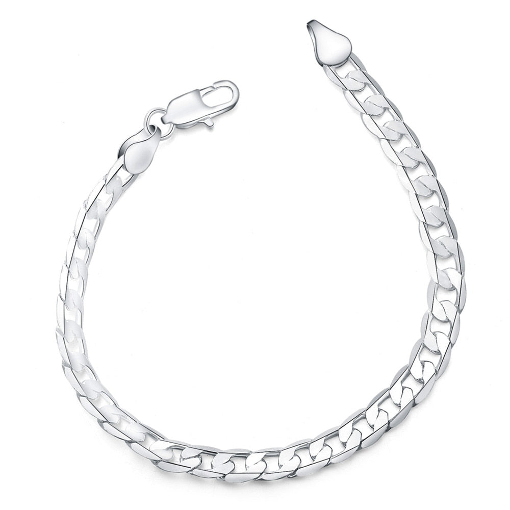 Men's Jewelry 925 Stamp Silver Color 8MM Link Chain Bracelet Bangle of Women Party Gift Pulseiras Christmas