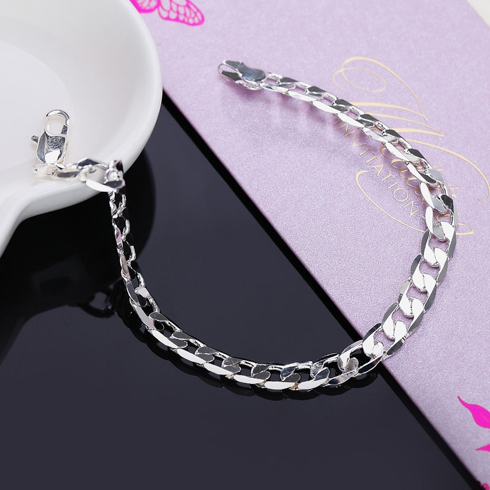 Men's Jewelry 925 Stamp Silver Color 8MM Link Chain Bracelet Bangle of Women Party Gift Pulseiras Christmas