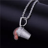 Men's Lean Red Cup Drank Iced Out Pendant Necklace Free Steel Rope Chain Gold Silver Color Cubic Zircon hop Jewelry For Gift
