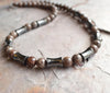 Men's Necklace Natural Coconut Pearls, Heishi Pearls in White Natural Shell and Black Wood  Beaded Surfer Necklace