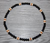 Men's Necklace Natural Coconut Pearls, Heishi Pearls in White Natural Shell and Black Wood  Beaded Surfer Necklace