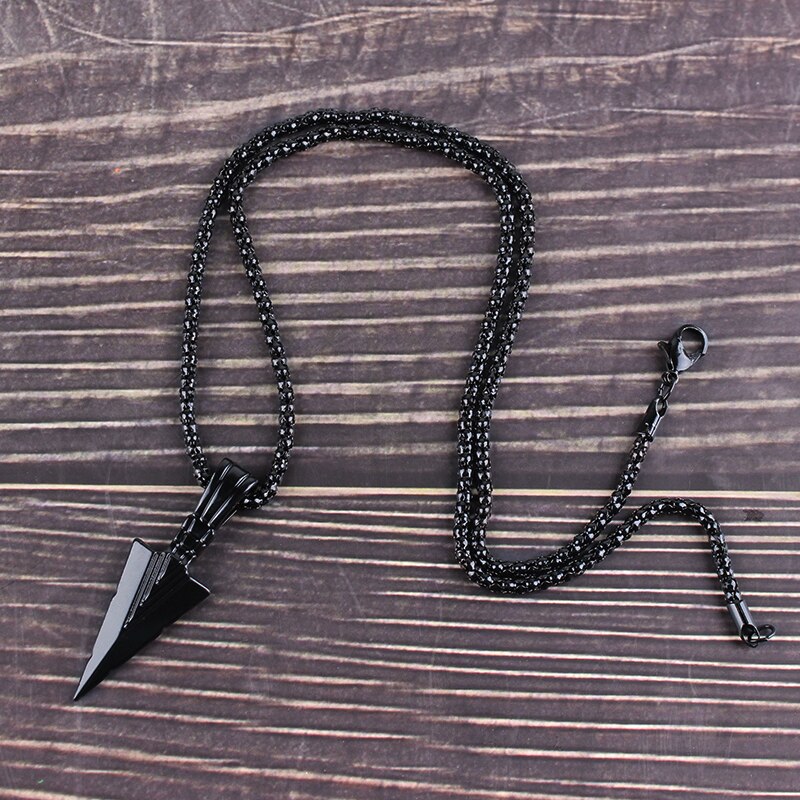 Men's Nordic Odin Myth Black Long Necklace with Arrow Pendant Jewelry Chain Hip Hop Punk Rock Christmas Halloween Gift