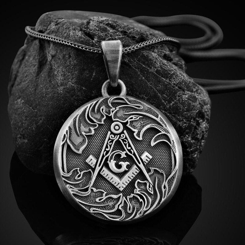 Men's Retro Tag Accessories Men's Chain Pure Tin Jewelry Halter G Freemason Round Pendant Necklace