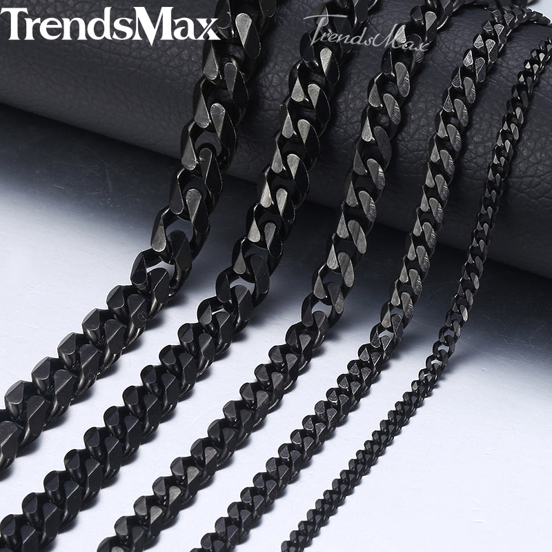 Black-Curb-Cuban-Stainless-Steel-Necklace-Chain-New-Mens-chain- -bulk-jewelry-18-36inch-KNW40