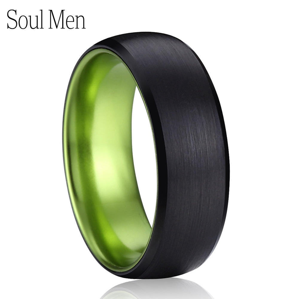 Men's Wedding Band 8mm Black with Green Tungsten Rings for Women Comfort Fit Matte Dome anel masculino Jewelry Size 6 to 13