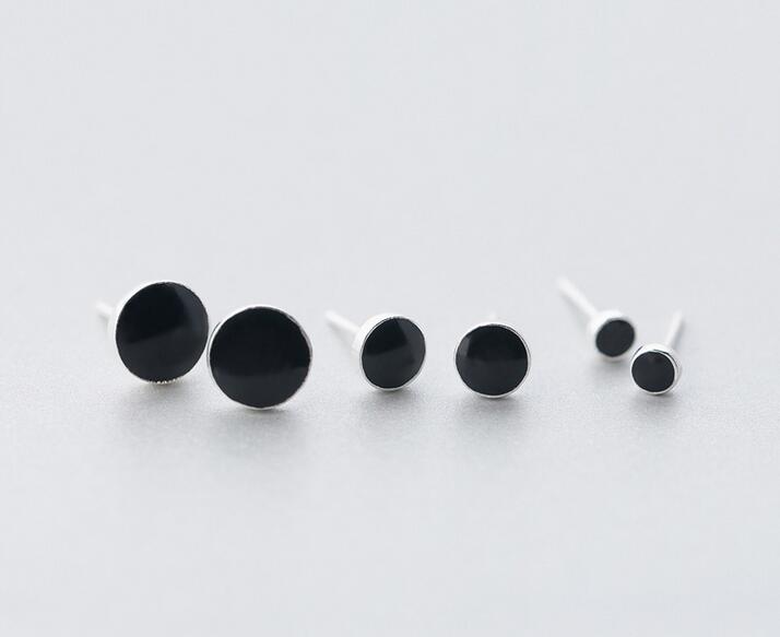 Men's Women's new 1pair Real. Sterling Silver Jewelry Black Enamel Round stud Earrings jewelry GTLE1241