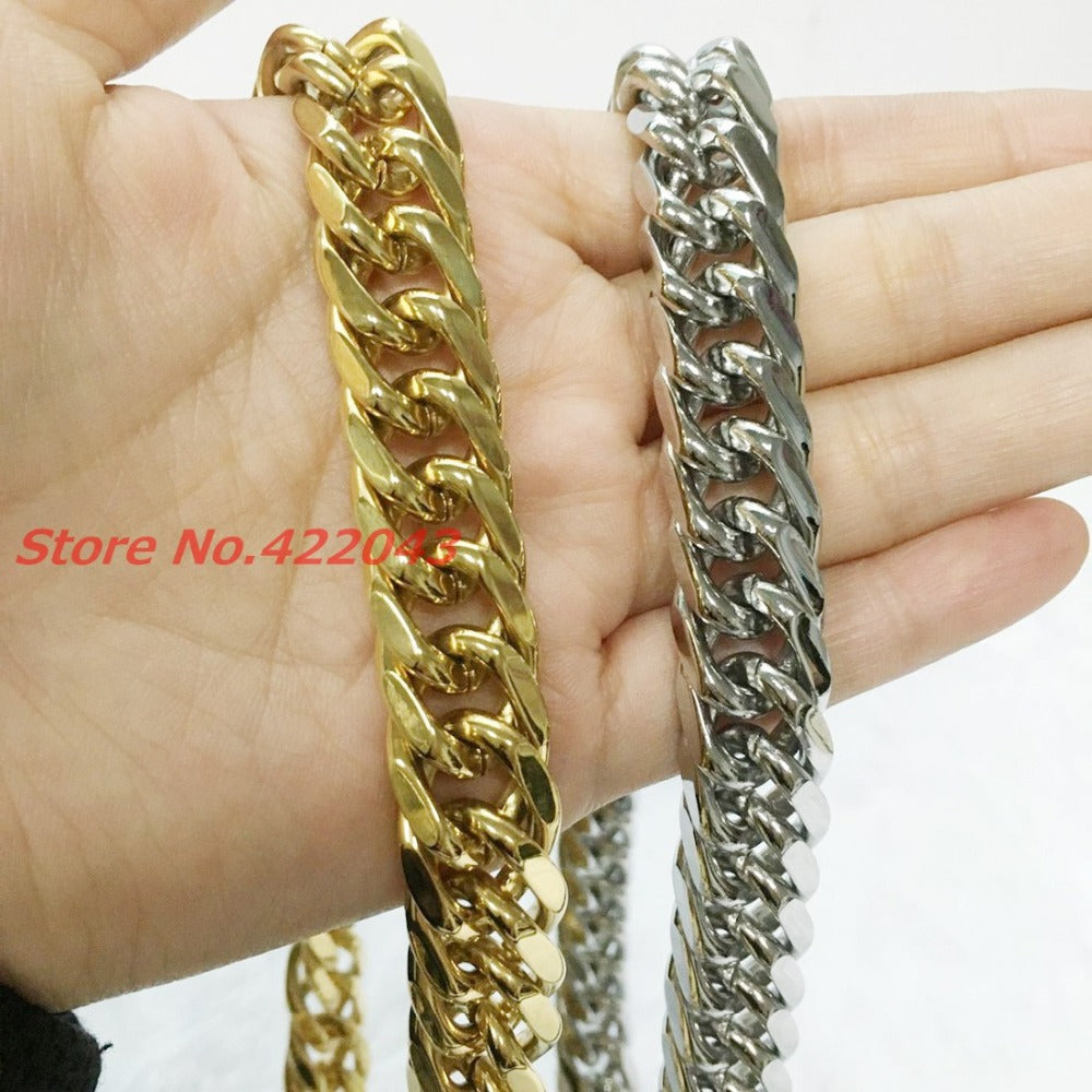 Men's14MM Thick Chain Necklace Fashion Silver Or Gold 316L Stainless Steel Link Cuban Curb Chain Necklace For Men Neck Jewelry